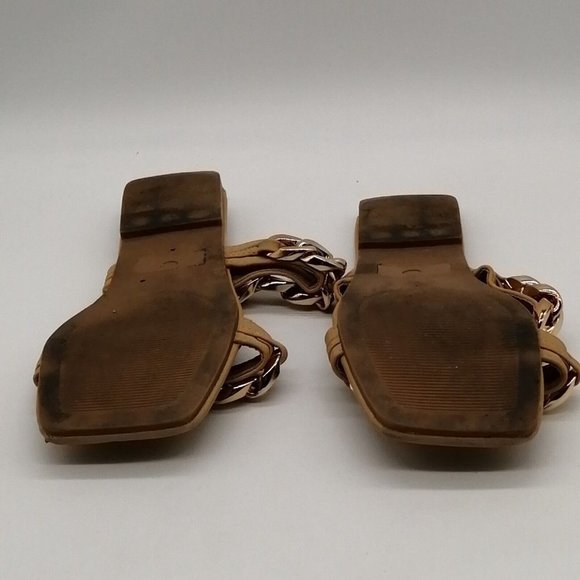 Wild Diva Womens Chain Link Slide Sandal Tan Faux Leather Flat Heel 6.5 - Picture 4 of 10